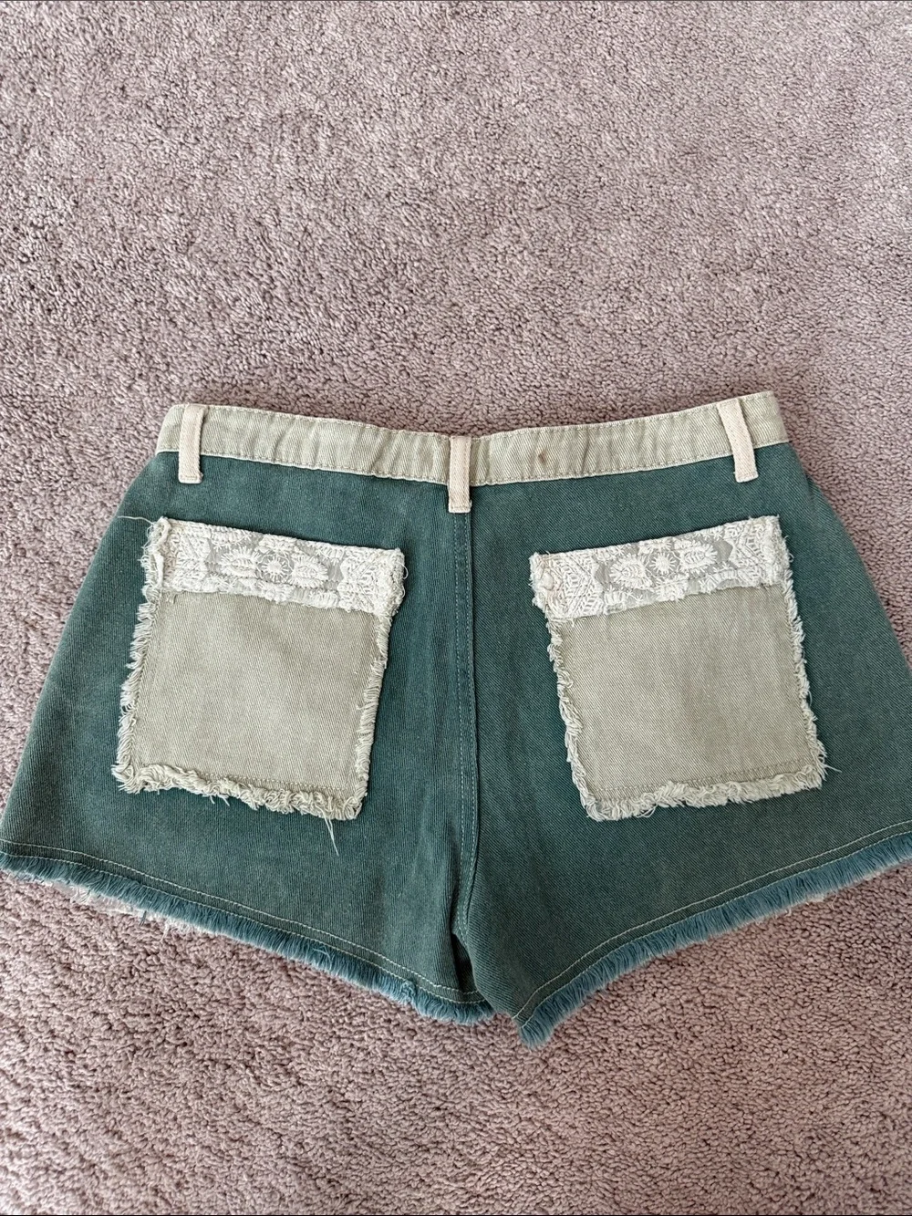 Pol Green Lace Panel Women’s Shorts